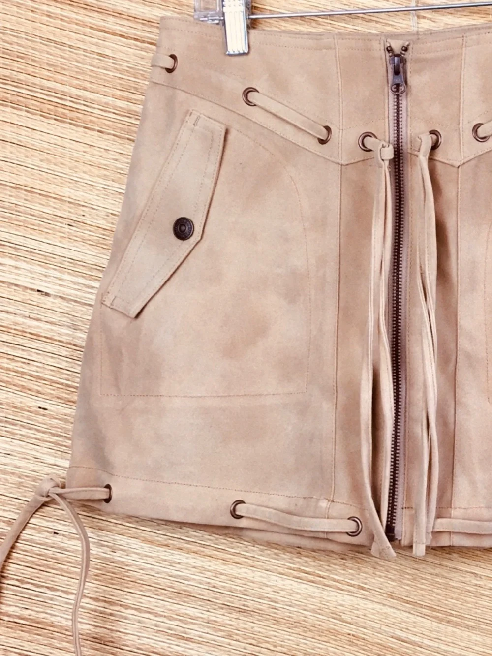 Free People / We The Free - Sierra NWT Vegan Suede Western Mini Skirt Beige Sz 6